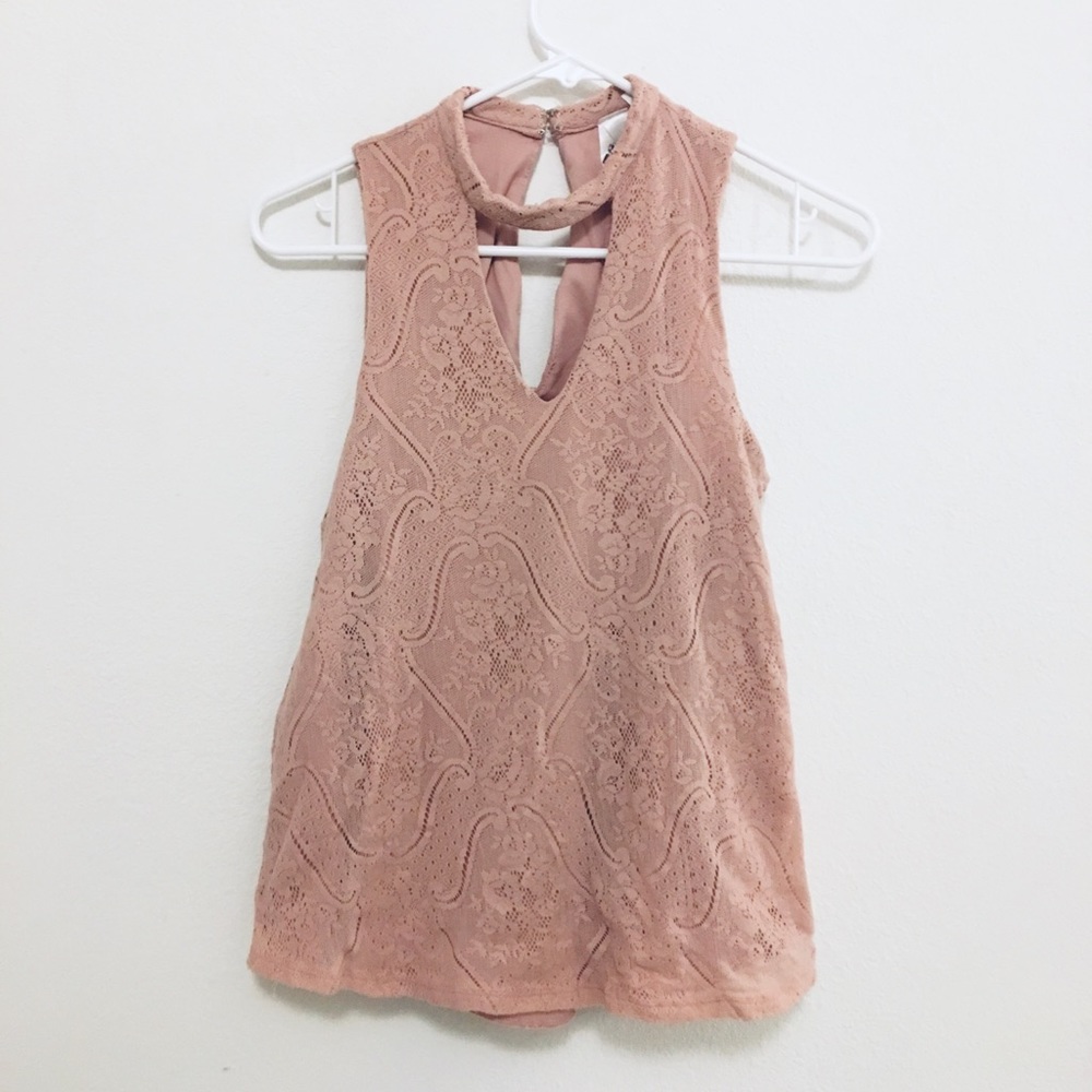 Pink, no sleeve, formal, lace, blouse